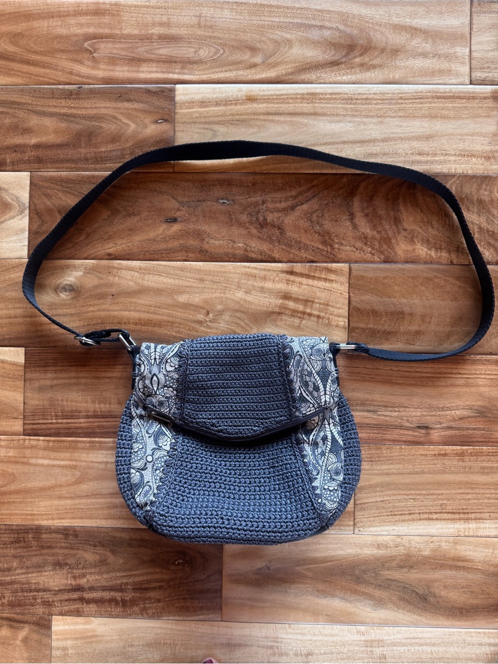 Sakroots Gray Woven Crossbody with Paisley Trim
